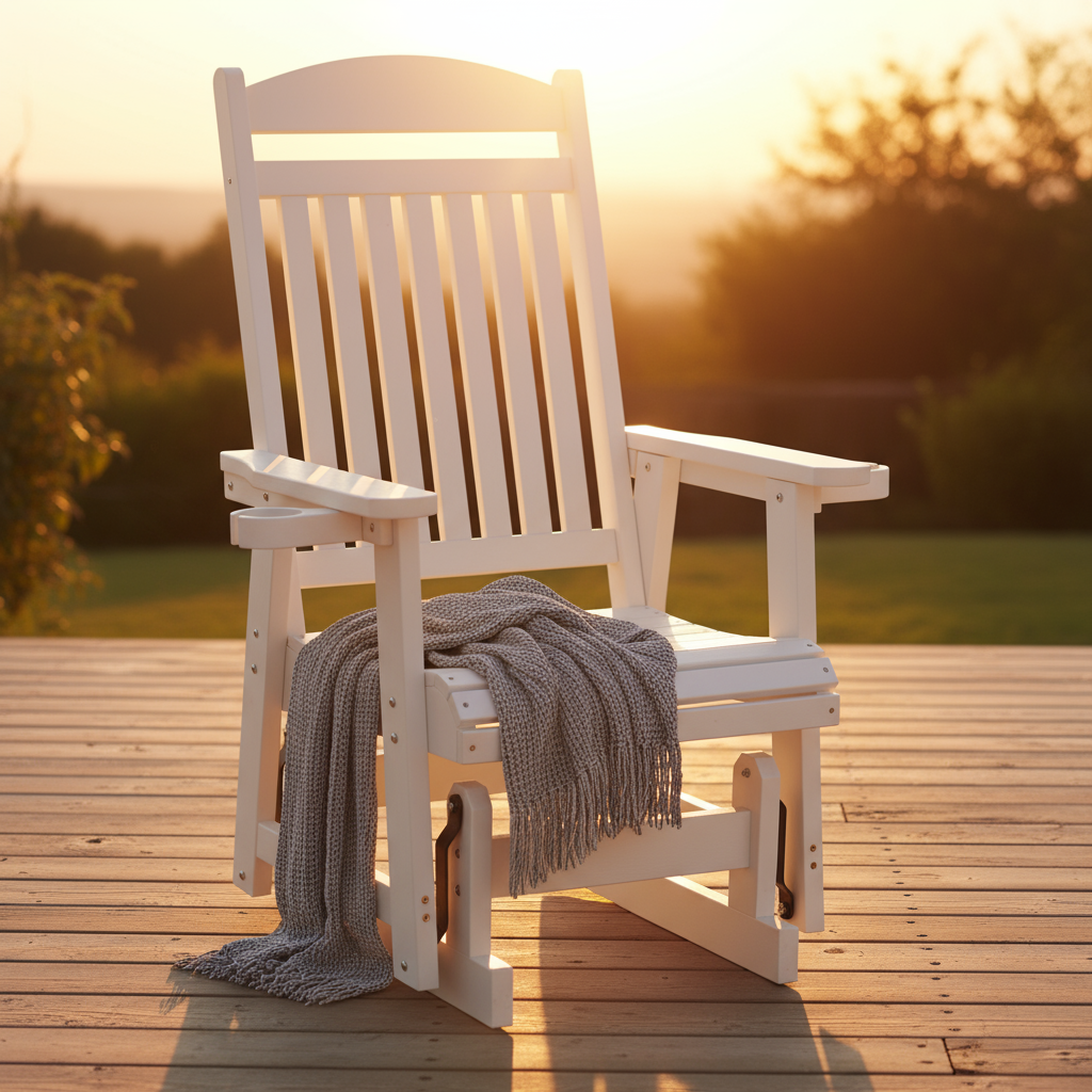 Fortune Candy 1-Person Poly Lumber Patio Glider, with Cup Holders, High Backrest and Deep Contoured Seat, HIPS Material (White)