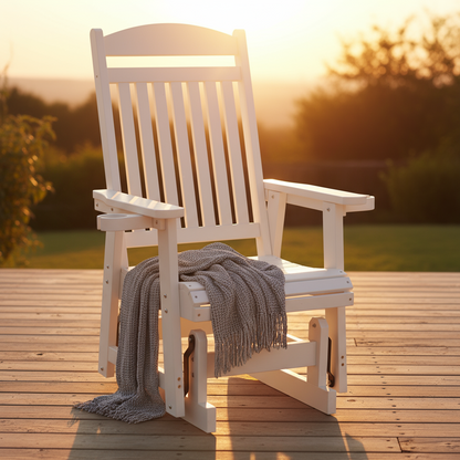 Fortune Candy 1-Person Poly Lumber Patio Glider, with Cup Holders, High Backrest and Deep Contoured Seat, HIPS Material (White)