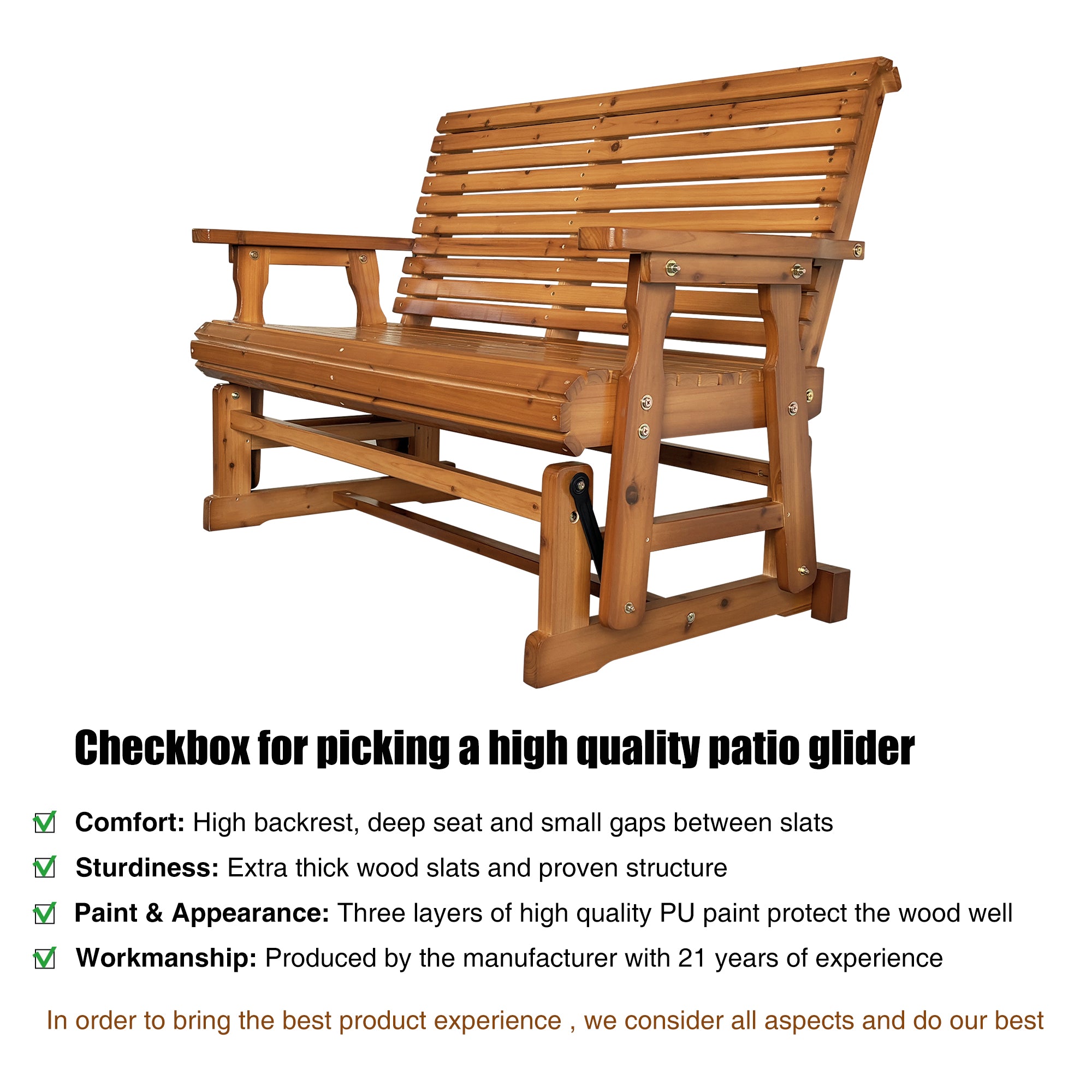 Fortune Candy 2 Person Wooden Patio Glider with High Roll Back