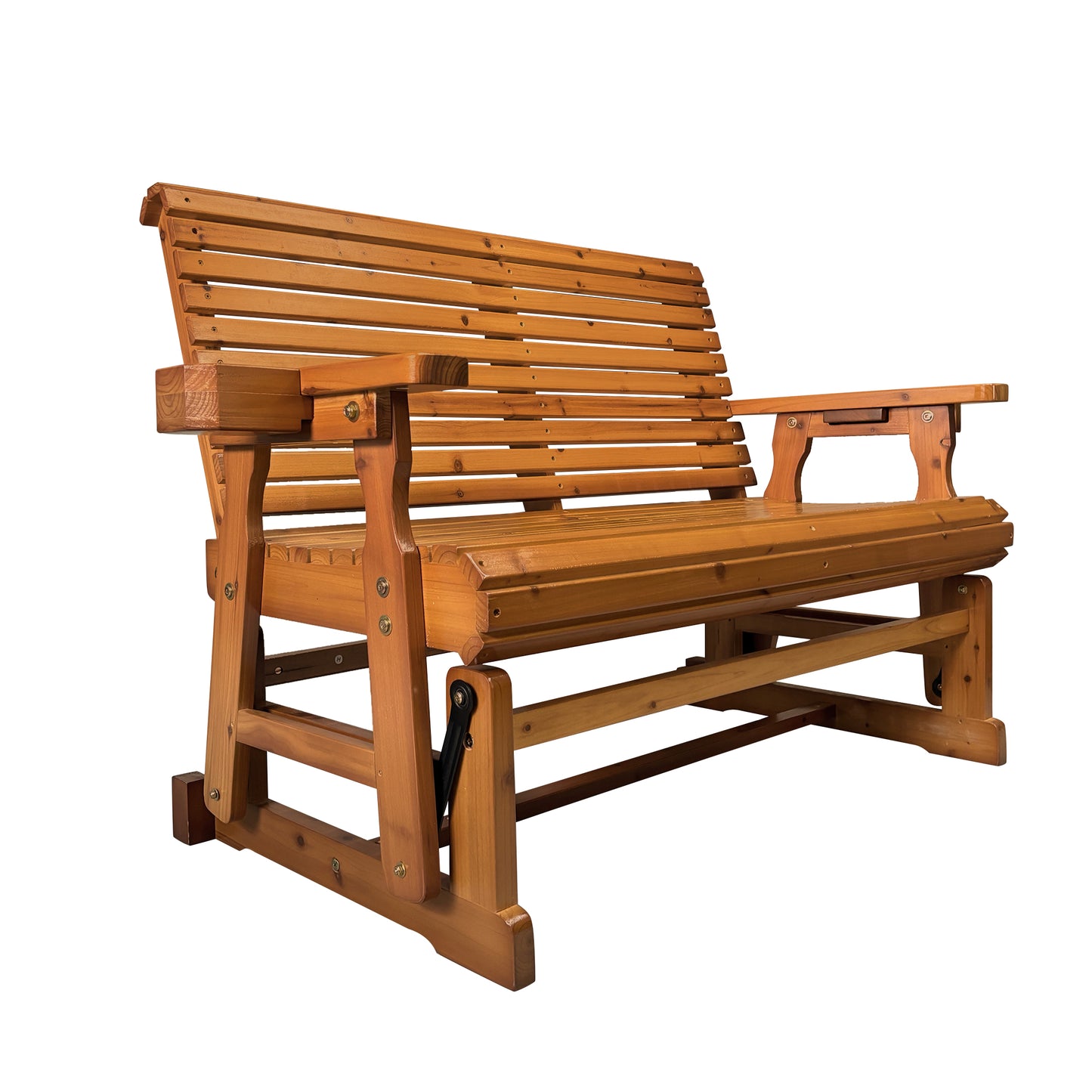 Fortune Candy 2 Person Wooden Patio Glider with High Roll Back and cup holder