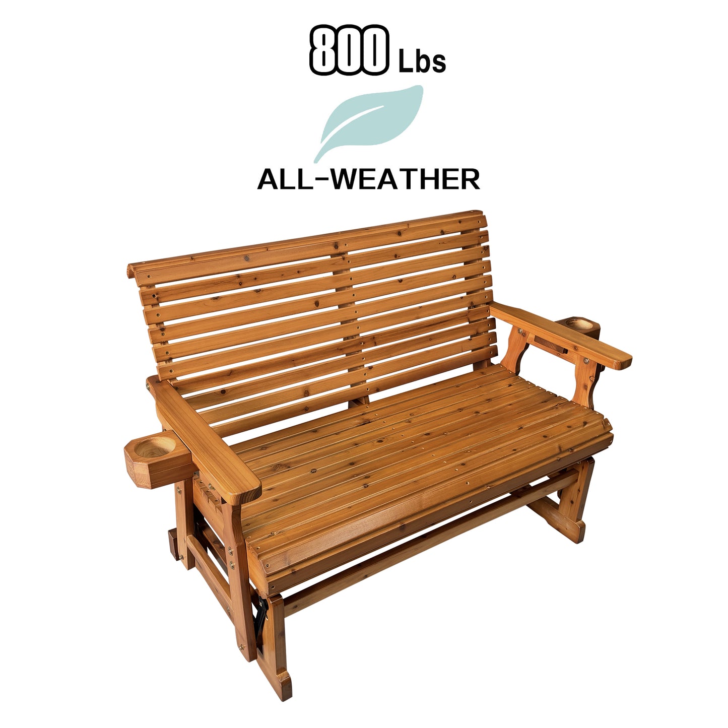 Fortune Candy 2 Person Wooden Patio Glider with High Roll Back and cup holder