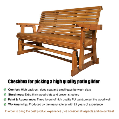 Fortune Candy 3 Person Wooden Patio Glider with Cup Holders, Cedar Tone