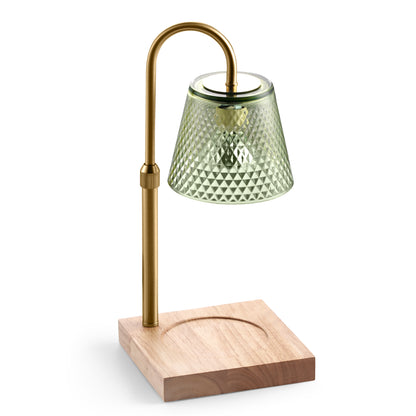 Fortune Candy Flameless Fragrant Candle Melter, Adjustment Knob, Dimmer & Timer, Wooden Base (Rustic Fluted Shade)