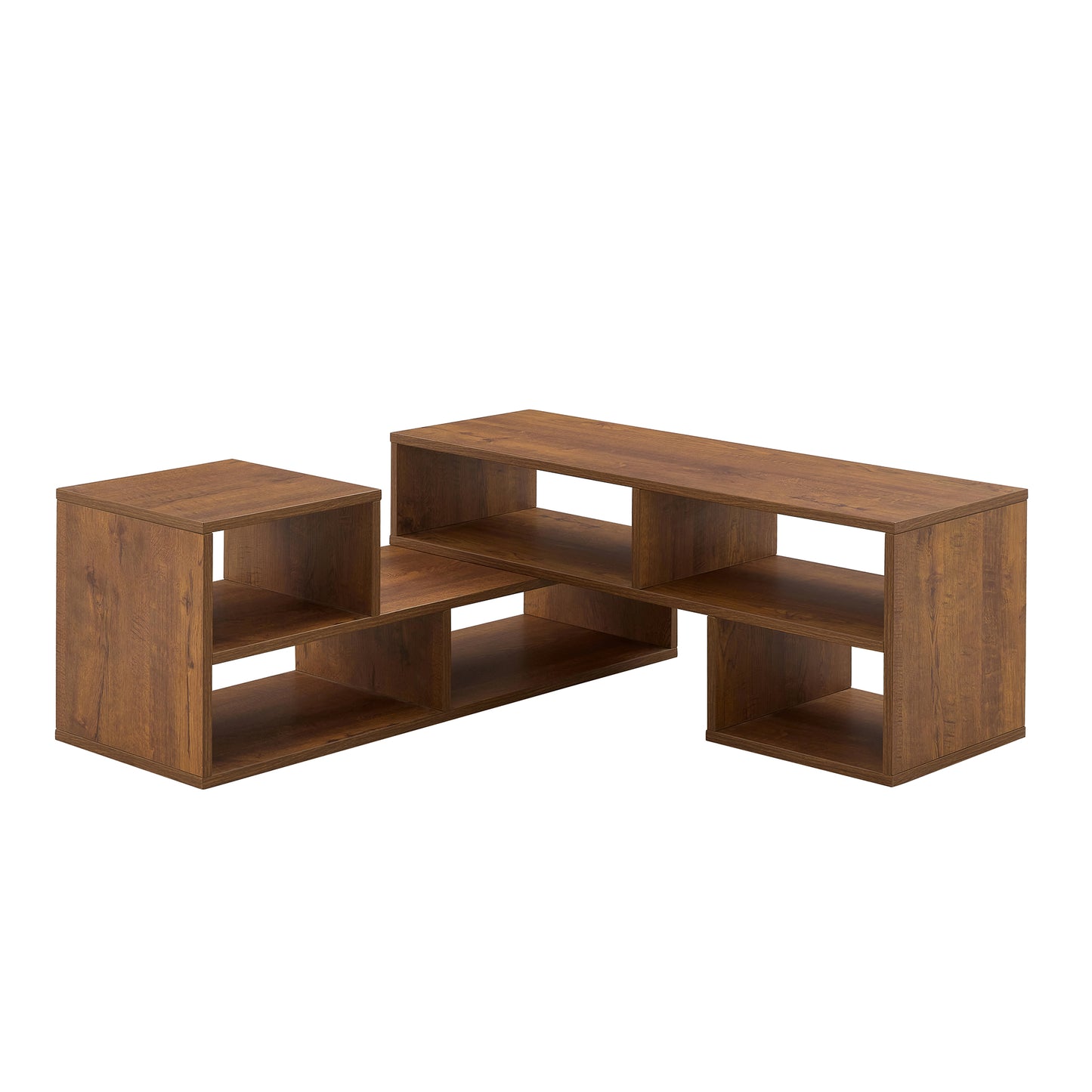 Fortune Candy L-Shaped Adjustable TV Stand for TVs up to 70'', MDF Entertainment Center with Open Shelves for Living Room or Apartment, Walnut