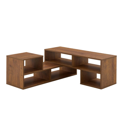 Fortune Candy L-Shaped Adjustable TV Stand for TVs up to 70'', MDF Entertainment Center with Open Shelves for Living Room or Apartment, Walnut