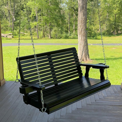 Fortune Candy 4 ft. Wooden Porch Swing 2-Seater for Outdoor Patio Garden Yard (Black)