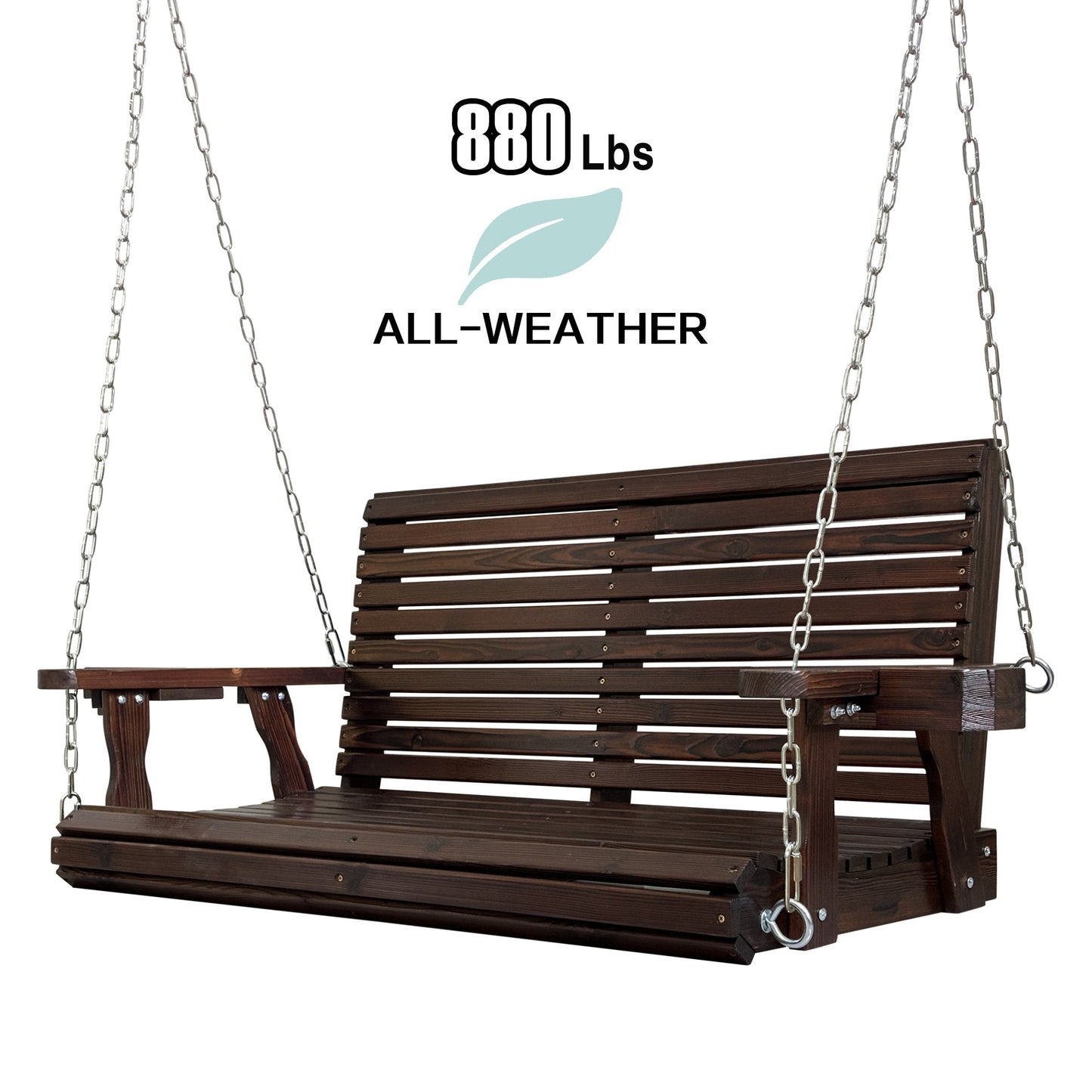 Fortune Candy 4.5 ft. Wooden Porch Swing 2-Seater for Outdoor Patio Garden Yard (Chocolate Tone)