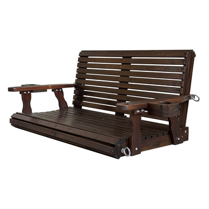 Fortune Candy 4.5 ft. Wooden Porch Swing 2-Seater for Outdoor Patio Garden Yard (Chocolate Tone)