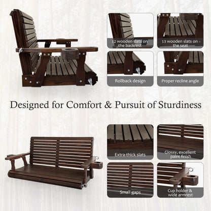 Fortune Candy 4.5 ft. Wooden Porch Swing 2-Seater for Outdoor Patio Garden Yard (Chocolate Tone)