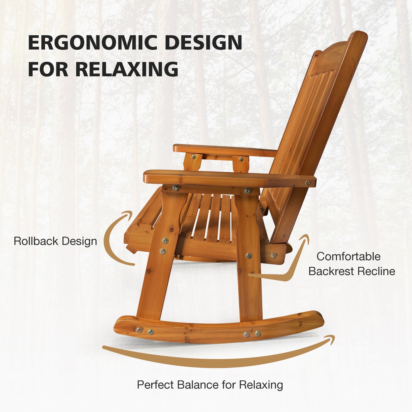 Fortune Candy 1 Person Wooden Rocking Chair with Comfortable Backrest Inclination, High Backrest and Deep Contoured Seat (Teak Tone)