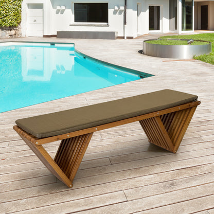 Fortune Candy 62.8" Solid Fir Wood Patio Bench - Weatherproof Cushion & Wood Varnish Coating for Outdoor (Brown)