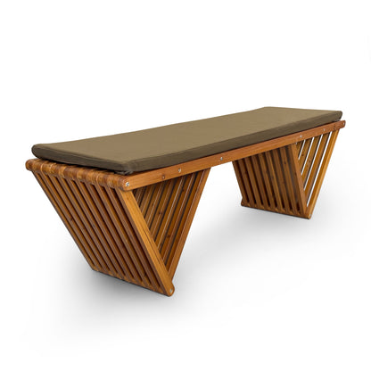 Fortune Candy 62.8" Solid Fir Wood Patio Bench - Weatherproof Cushion & Wood Varnish Coating for Outdoor (Brown)