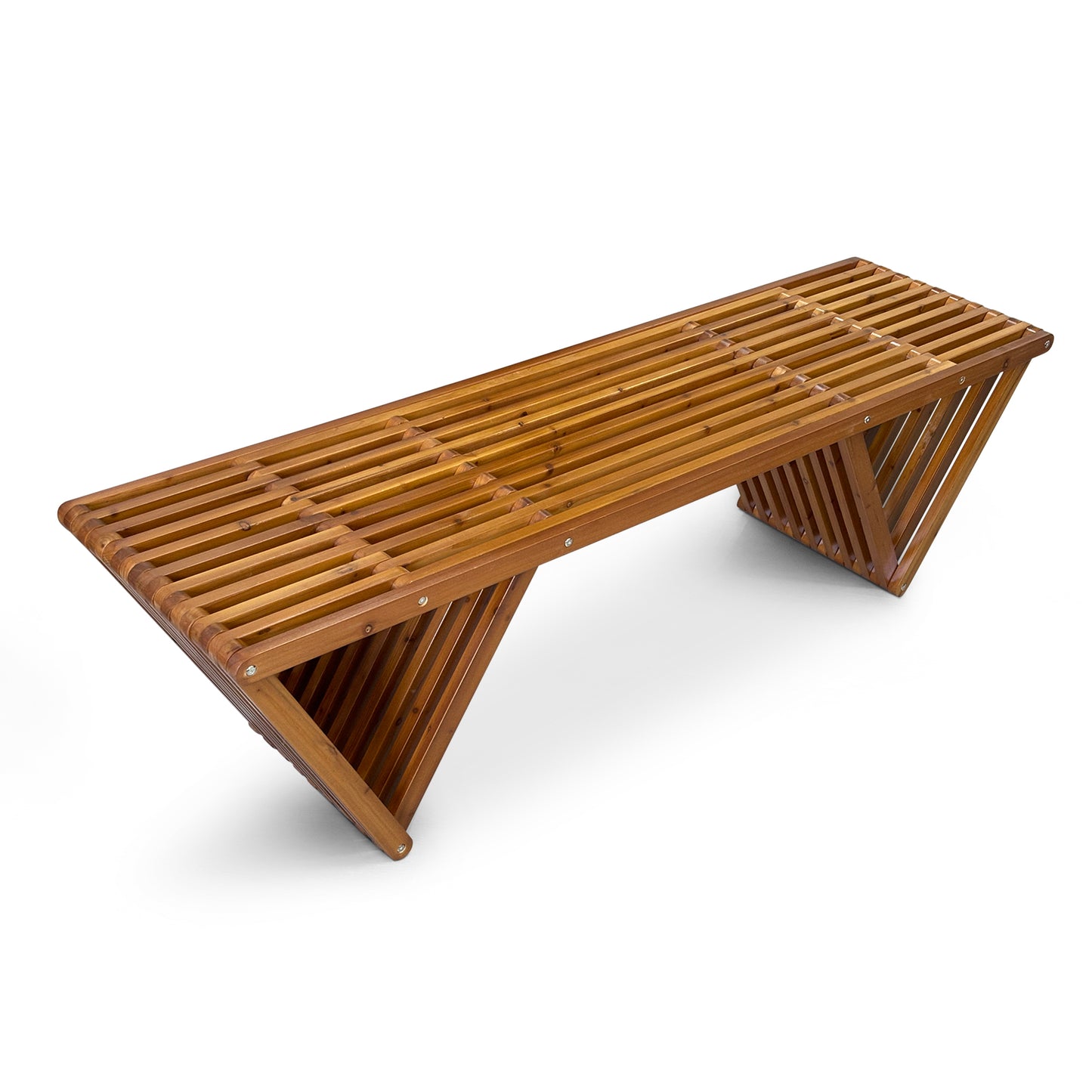 Fortune Candy 62.8" Solid Fir Wood Patio Bench - Weatherproof Cushion & Wood Varnish Coating for Outdoor (Brown)