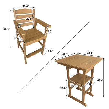 Poly Lumber Patio HIPS Bar Set, 2-Person Plastic Outdoor Bar Stools with Table, Teak Tone, 600 lb. Weight Capacity