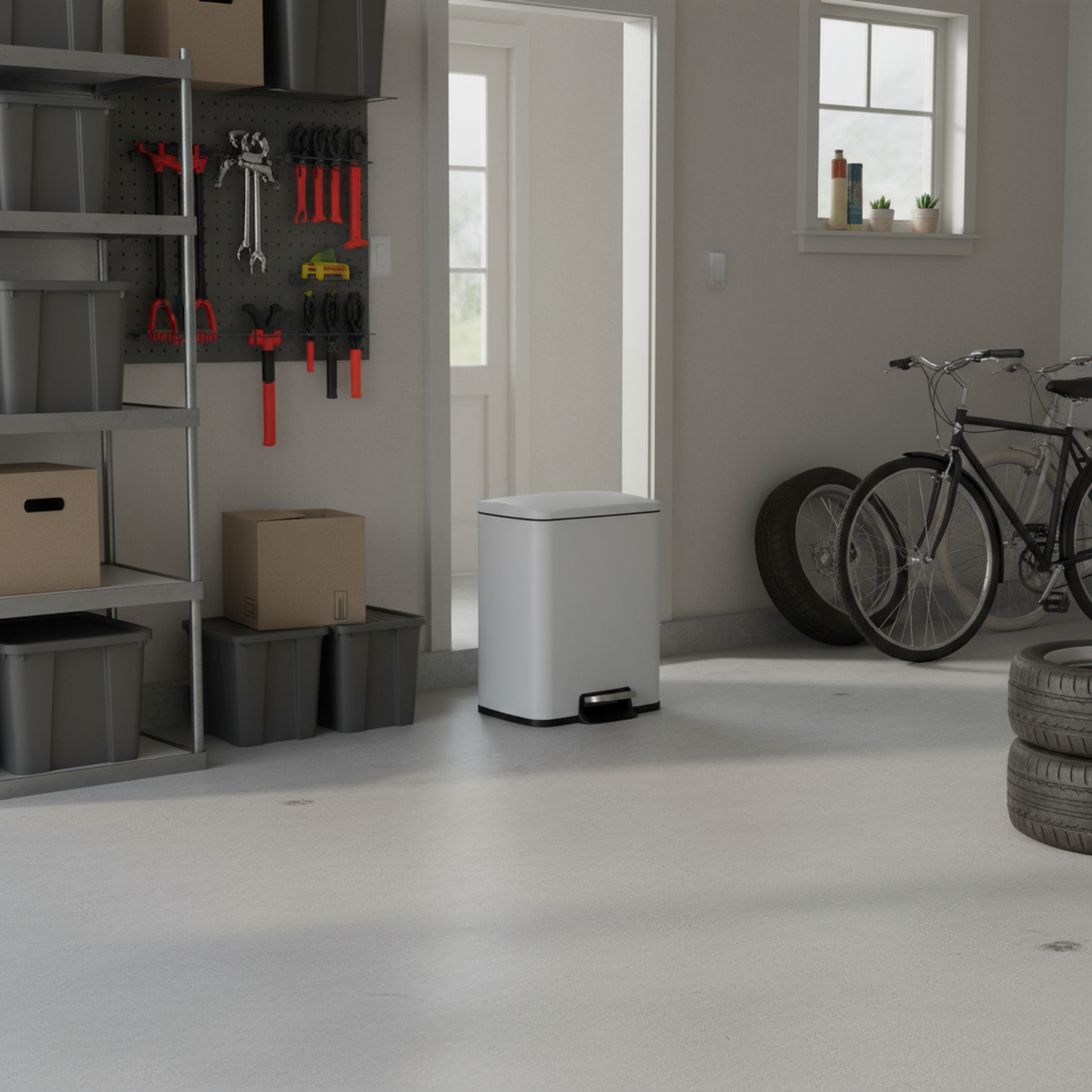 Innovaze 5.3 Gallon / 20 Liter Stainless Steel Step-On Trash Can, Rectangular Shape, Matte White Finish, Ideal for Home or Office