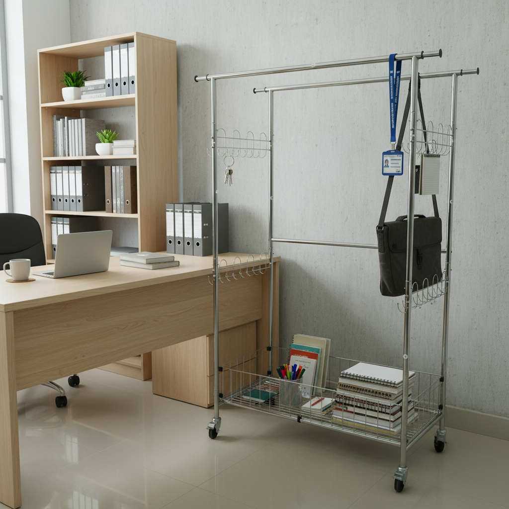 Fortune Candy 69.7" Tall Steel Rack with Extendable Hanging Bars, Side Hooks, and Lockable Wheels for Home, Office, and Display Use