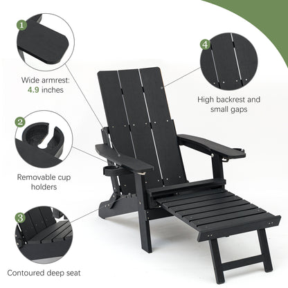 Fortune Candy 1 Person HIPS Foldable Adirondack Chair with Cushion, Black
