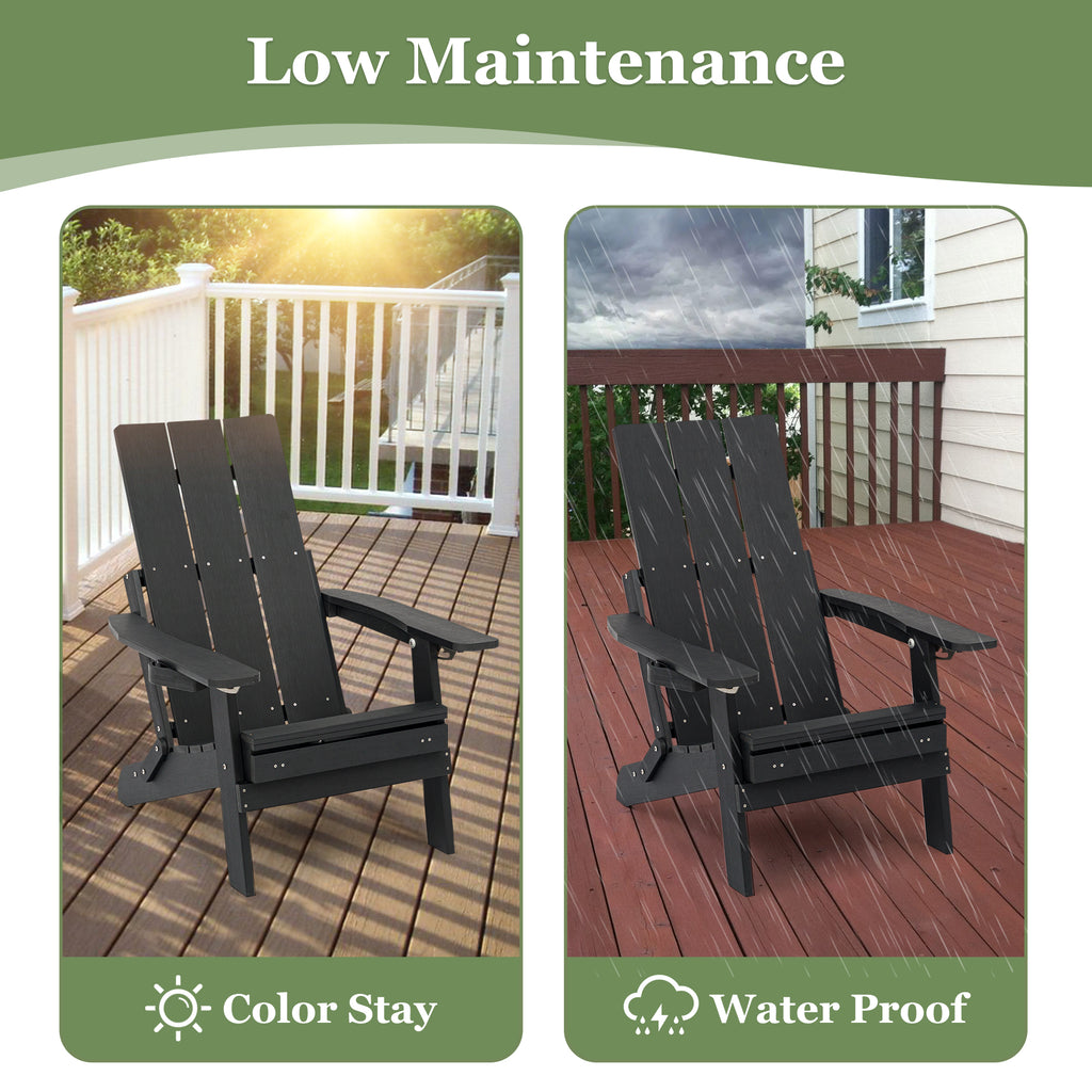 Fortune Candy 1 Person HIPS Foldable Adirondack Chair with Cushion, Black